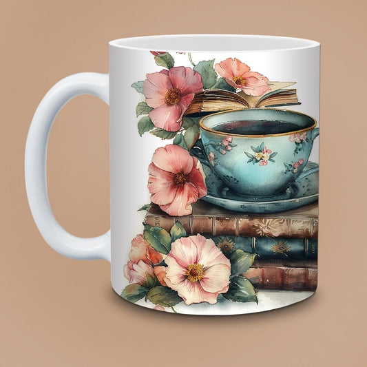 Personalised Book Lover Mug - Custom Vintage Floral Coffee Cup