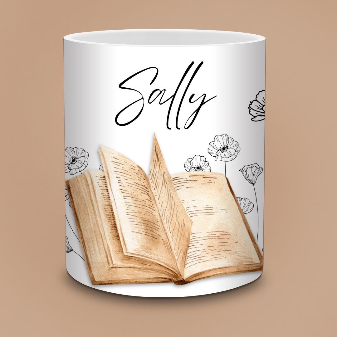 Personalised Book Lover Mug - Custom Name Floral Book Stack