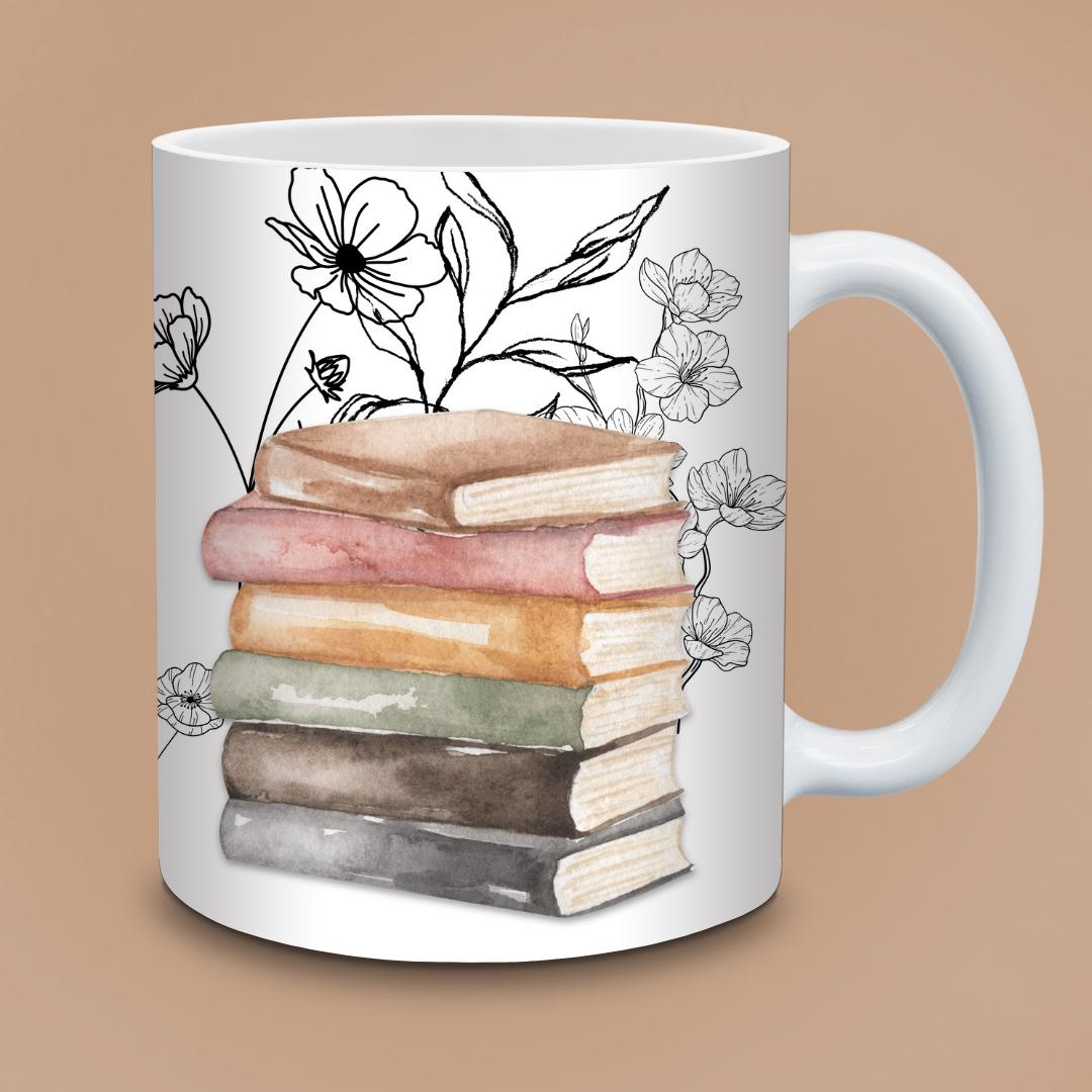 Personalised Book Lover Mug - Custom Name Floral Book Stack