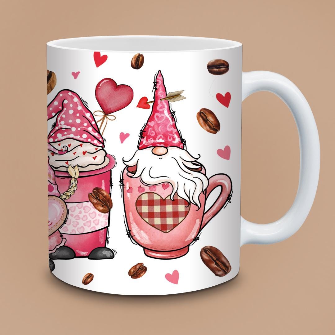 Coffee Is My Valentine Gnome Mug - Cute Pink Gnomes Coffee Lovers