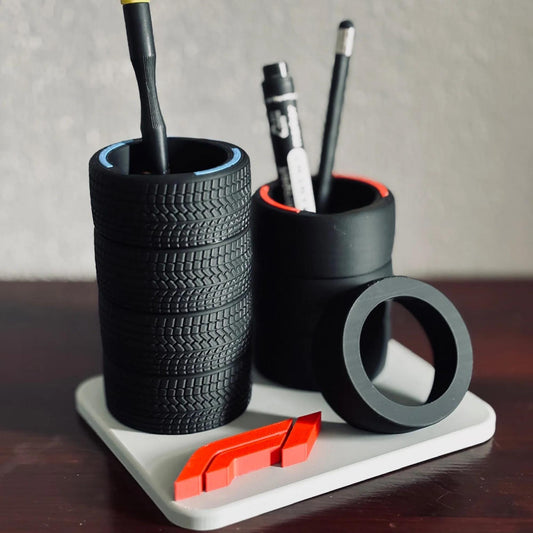 F1 Racing Tyre Desk Organiser - Motorsport-Inspired Pen Holder
