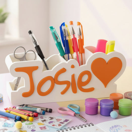 Personalised Desk Organiser – Custom Pen Pot Stationery Holder - Name & Heart Design - Kids Desk Tidy