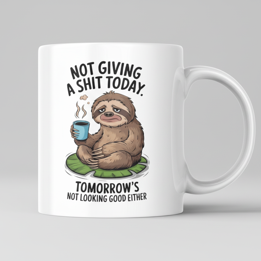 Funny Sloth Mug - Not Giving A Sh*t Today - Sarcastic Coffee Mug