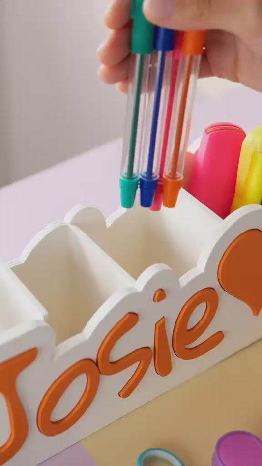 Personalised Desk Organiser – Custom Pen Pot Stationery Holder - Name & Heart Design - Kids Desk Tidy