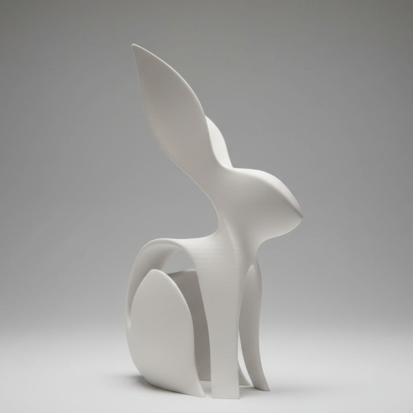 Modern Sleek White Bunny Sculpture - Sleek 3D Printed Art Decor