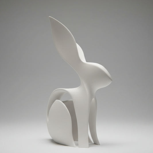 Modern Sleek White Bunny Sculpture - Sleek 3D Printed Art Decor