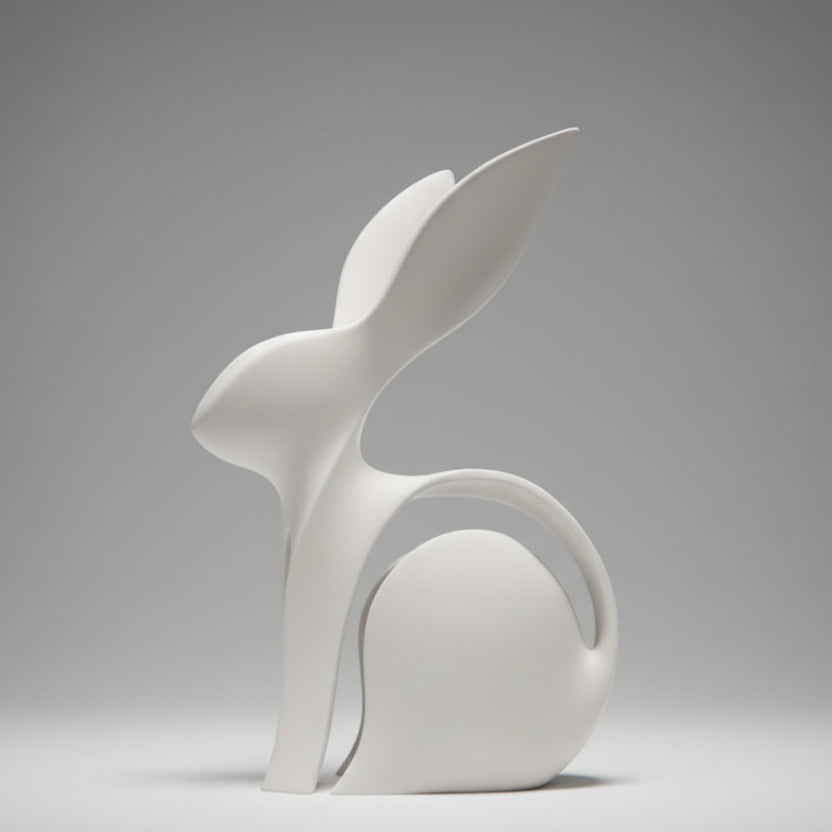 Modern Sleek White Bunny Sculpture - Sleek 3D Printed Art Decor