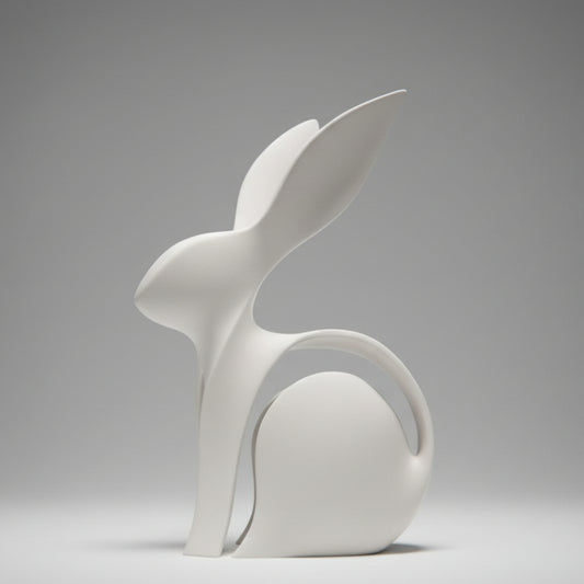 Modern Sleek White Bunny Sculpture - Sleek 3D Printed Art Decor